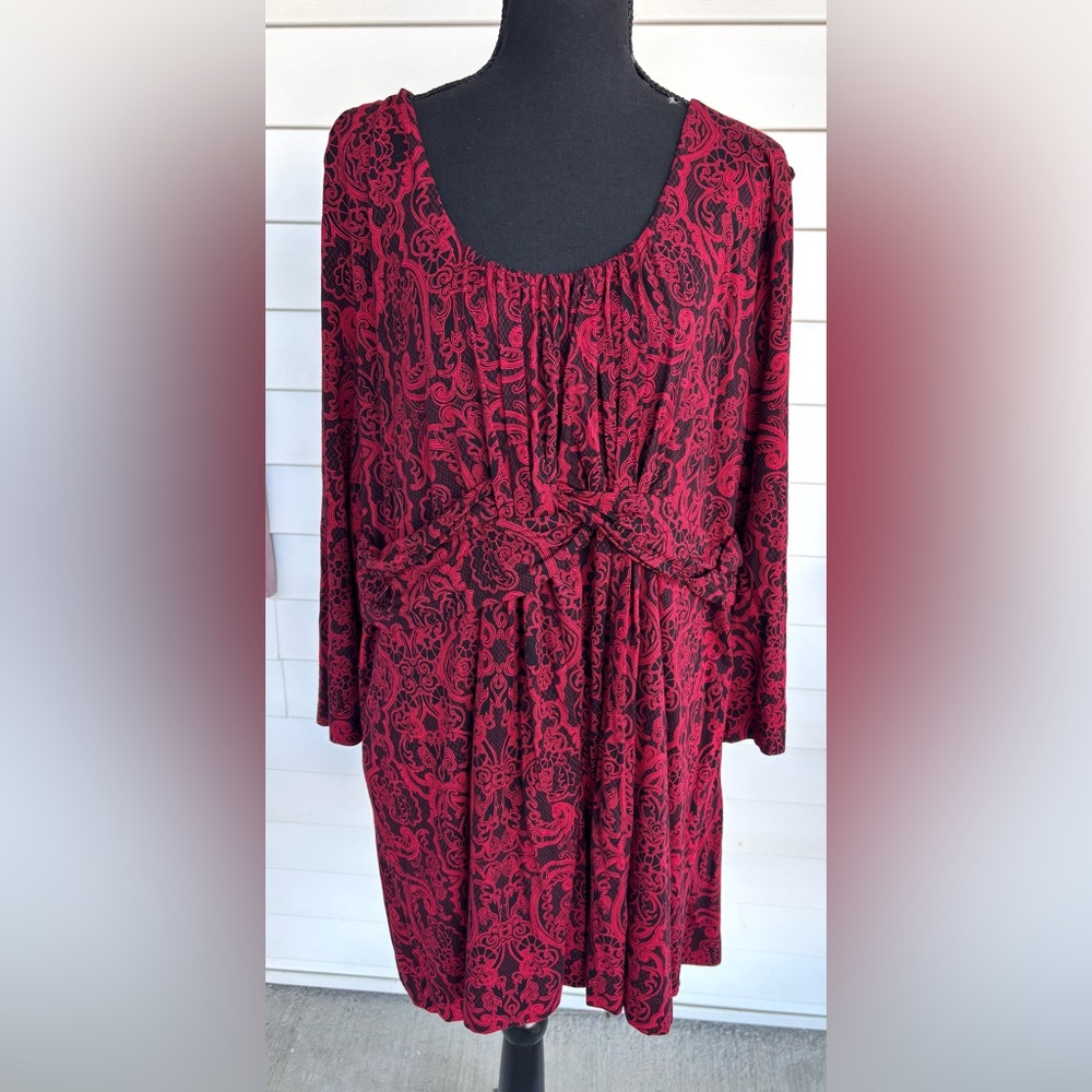 Soma Burgundy Paisley Long Sleeve Scoop Neck Dress